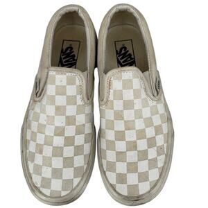 Vans Classic Slip-On Checkerboard White Cream Canvas Shoes Womens 5.5 Mens 4